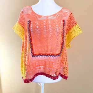 Crochet Knit Floral Top Colorful Size S-M